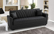 Divano 3 posti nero in similpelle - 220 x 88 x 83h cm, vano contenitore, trasformabile in letto una piazza e mezza - Arredi Casa