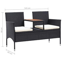 Festnight Panca da Giardino a 2 Posti con Tavolino 143 cm Polyrattan Nero,Forte e Robusto,Facile da Pulire,Cortile con Giardino