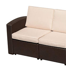 miozzi Divano da Esterno a 3 Posti in Rattan Sintetico con Cuscini Marrone 199x71x75 cm