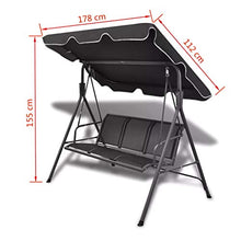 Cikonielf - Dondolo da giardino in metallo, con baldacchino, a 3 posti, per esterni, 178 x 112 x 155 cm
