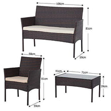 VONLUCE Set Tavolo e Sedie da Giardino in Rattan Arredo Esterno per Terazzi e Balconi, Set Completo Salotto da Esterno (Set da 4 Pezzi) - Arredi Casa