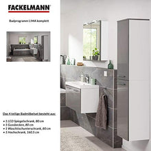 FACKELMANN - Set di mobili da bagno, 4 pezzi, colore: grigio lucido Lima - Mobile sottolavabo in ghisa, 80 cm e LED