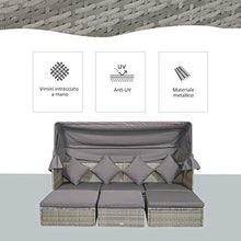 Outsunny Set Mobili da Giardino in Rattan PE, Divano 3 Posti con Tetto, Tavolino, Poggiapiedi e Cuscini, Grigio