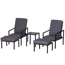 Outsunny Set 5 Pezzi Mobili da Esterno, 2 Sedie Reclinabili, 2 Pouf e 1 Tavolino, Grigio e Nero, Metallo e Poliestere