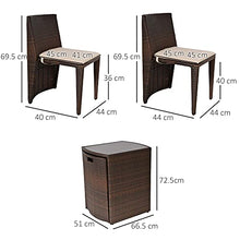 Outsunny Set 2 Pezzi Mobili da Giardino in Rattan con 1 Tavolo e 2 Sedie con Cuscini, Design Salvaspazio, Marrone