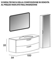 Mobile bagno sospeso moderno Comfort nero, misura cm 100, con specchio led, lavabo e colonna