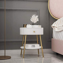 Comodino HAIZHEN Nordic Bianco/Oro cassetto e ripiano, Struttura in MDF/Acciaio