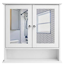 BAKAJI Mobiletto Specchiera Bagno Armadietto a Muro 3 Ripiani in Legno MDF Doppia Anta a Specchio con Apertura Centrale Dimensione 56 x 13 x 58 cm (Bianco Specchio)
