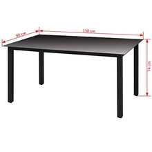 vidaXL Tavolo da Pranzo per Giardino Vetro Alluminio 150x90x74cm Nero Tavolino