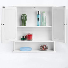 BAKAJI Mobiletto Specchiera Bagno Armadietto a Muro 3 Ripiani in Legno MDF Doppia Anta a Specchio con Apertura Centrale Dimensione 56 x 13 x 58 cm (Bianco Specchio)