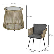 Set Tavolino e 2 Poltrone da Giardino in Acciaio e Rattan Cachi e Grigio