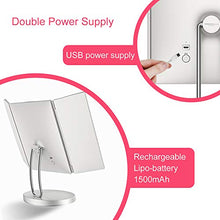 TOUCHBeauty Specchio per Trucco Illuminato,Specchio Trucco con Luce LED Regolabile,Ingranditore 1X/2X/3X/7X,con Touch Screen Tri-Fold e Base,Caricatore USB o Wireless AG-1971W(Bianca)