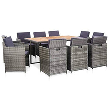 SKM Set da Pranzo da Giardino 11 pz con Cuscini Polyrattan Grigio (101.5kg)