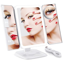 Specchio Trucco con Luci 68 LED, Ricaricabile Specchio Cosmetico Triplo con Ingrandimento 2X/3X/10X, Rotazione 180° Ideale per Trucco, Rasatura e Lenti Contatto,Specchio Cosmetico da Tavolo