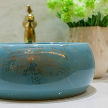 Jgophu - Lavello da bagno sopra lavabo in ceramica con fiori blu