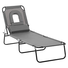 Hyua - Lettino da sole regolabile, pieghevole, reclinabile, con cuscino e foro per lettura, per giardino, spiaggia e esterni, colore: grigio