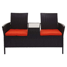 Mendler Divano Sofa per l'esterno Doppia Seduta portavivande HWC-E24 polyrattan Nero Cuscini Arancione