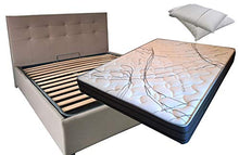SARDAMATERASSI Letto Matrimoniale con Box Contenitore similpelle Beige + Materasso Memory 24cm +coppia guanciali memory foam