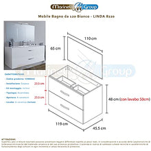 Mobile bagno SOSPESO 120 cm con lavabo in ceramica e specchio con cassetti BIANCO LINDA 8220