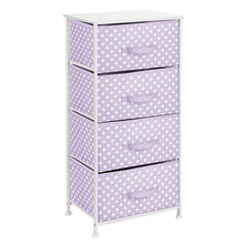mDesign Comò piccolo in fibra sintetica, struttura in metallo – Cassettiera moderna ideale in camera da letto, corridoio, bagno, cameretta ecc. – Canterano con 4 cassetti – viola chiaro/bianco