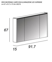 Armadietto bagno specchio a tre ante e ripiani, moderno illuminazione led