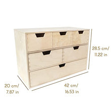 Creative Deco Mini Cassettiera in Legno | 6 Cassetti | 42 x 20 x 28.5 cm (+/- 1 cm) | Scatola Armadio di Stoccaggio | Compensato Non Verniciato | Perfetto per Conservare. Decoupage e Decorazioni