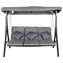 Outsunny Dondolo 3 Posti per Esterni Giardino, con Chaise Longue e Tetto Regolabile, Nero e Grigio, 200 x 115 x 168 cm