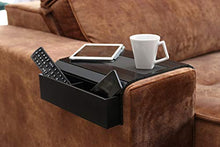 Vassoio per divano con base in EVA, telecomando e supporto per cellulare, organizer per braccioli, bracciolo con tasche, adatto a braccia quadrate (nero)