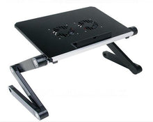 Supporto regolabile da tavolo per PC portatile, in alluminio, presa d'aria con ventola con ventole CPU, ultra leggero ed ergonomico, vassoio stand up per il letto e la sedia Nero