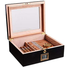 QINJLI Tabletop Cigar Humidor, Cedro e Laccato Cigar Box Sealed Design, igrometro e umidificatore, può Contenere 30-60 Cigar