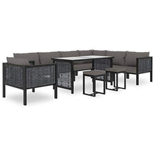 SKM Set Divani da Giardino 10 pz con Cuscini in Polyrattan Antracite (68.12kg)
