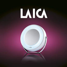 Laica PC5002 Specchio per il Trucco e il Make Up del Viso, Cornice con Luci a LED, Dimensione Reale e Ingrandimento X5, Diametro Specchio 7, 5 cm