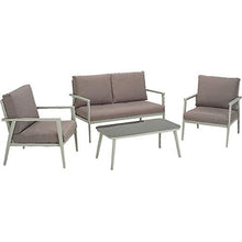 Meubletmoi 7679 - Divano da giardino a 2 posti, in alluminio, colore: Verde chiaro con braccioli e cuscini in tessuto grigio