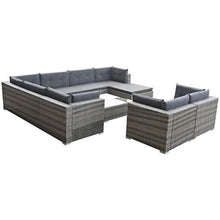 SKM Set Divani da Giardino 10 pz con Cuscini in Polyrattan Grigio