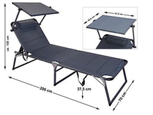 Meerweh - Lettino da giardino pieghevole XXL con parasole regolabile, in schiuma ad asciugatura rapida, 200 x 70 x 37 cm, colore: Grigio