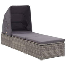 Festnight Lettino Prendisole con Tettuccio e Cuscino in Polyrattan Grigio Sedie a Sdraio da Giardino 195 x 60 x 110 cm Rattan Grigio + Cuscino Grigio Scuro