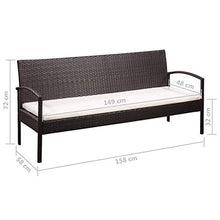SKM Divano da Giardino a 3 Posti con Cuscini Marrone in Polyrattan