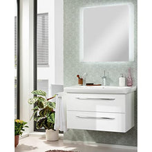 FACKELMANN - Set da 3 mobili da bagno Milano con lavabo sospeso in ceramica 80 cm e specchio da bagno a LED