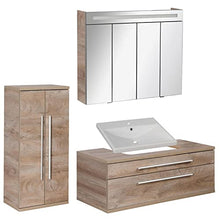 FACKELMANN - Set di mobili da bagno Stanford, 4 pezzi, con mobiletto da appendere e lavabo in ceramica, 110 cm e armadietto a specchio a LED