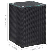 E E-NICES Tavolino Laterale Piano in Vetro Nero 35x35x52 cm in Polyrattan