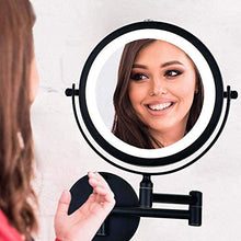 WZDD Specchio per Trucco da Parete, Specchio Ingranditore 10X con Luce LED, Specchio Cosmetico Illuminato Nero, Specchio da Bagno Rotondo