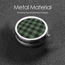 Contenitore rotondo per pillole in metallo a 3 scomparti, per medicinali e vitamine, in tartan, colore: verde scuro e nero