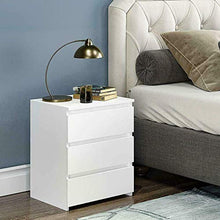 Dioche - Comodino moderno bianco lucido, con 3 cassetti, mobili per camera da letto, 45 x 38,2 x 56 cm