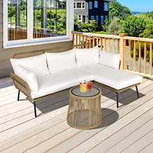 Outsunny Set 3 Pezzi Mobili da Giardino in Rattan, Divano 2 Posti con Chaise Longue e Tavolino, Beige e caffè