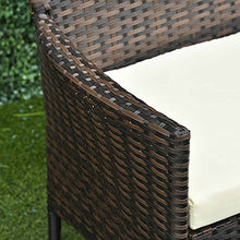 Outsunny Salotto da Giardino con Tavolo, 2 Poltrone e Divano 2 Posti, Set Mobile da Giardino in Rattan PE con Cuscini, Marrone e Bianco