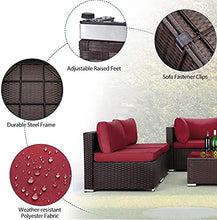 MengFeiNi Set di Mobili per Esterni da 7 Pezzi, Set di Divano in Vimini PE in Rattan, Sedia per Mobili in Sezione All'aperto con Cuscini E Tavolino da caffè
