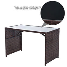 Outsunny Set Mobili da Giardino in Rattan 5pz Tavolo Pranzo 4 Sedie con Cuscini