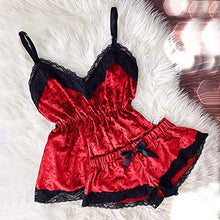 Pigiama sexy da donna, con scollo a V, in velluto, con fiocco, set di pigiami da donna