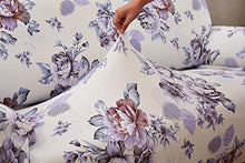 Copridivano Elasticizzato Fodera per Divano con Corda Fissa per 1/2/3/4 Posti Fodere , Stampa di Fiore viola Sofa Mobili Protettore Copertura + 2 federe per Cuscini (4 Posti225-290cm)