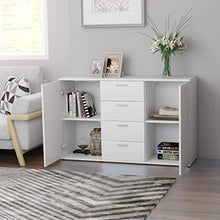 Credenza moderna con cassetti e ripiani 120 x 35,5 x 75 cm, mobile ausiliare con cassetti comò, bianco
